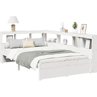 vidaXL Massivholzbett mit Regal ohne Matratze Weiß 120x200 cm Kiefer - Weiß