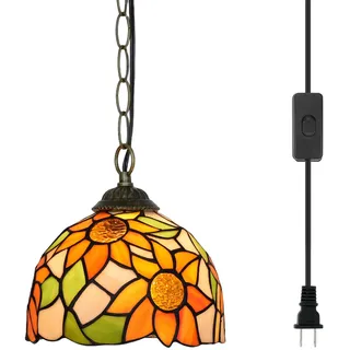 Blivuself Tiffany Pendelleuchte Gelbe Sonnenblume Buntglas Hängelampe 8 Zoll Vintage Dekoration Beleuchtung für Zuhause Wohnzimmer Esszimmer Flur Küche Insel