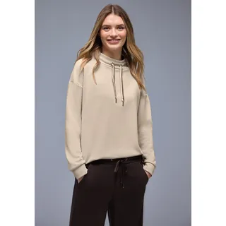 Sweatshirt STREET ONE, Damen, Gr. 46, beige (cotton beige), Sweatware, Obermaterial: 46% Modal, 46% Polyester, 8% Elasthan, unifarben, bequem hüftbedeckend, Rundhals, Bündchen, Sweatshirts Sweatshirt, mit Stehkragen und Kordelzug