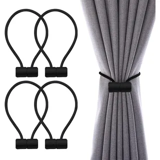 VEGCOO 4 Stück Magnetische Gardinen Raffhalter, Schwarz Gardinen Halter mit Magneten, Vorhang Halter Raffhalter für Gardinenklammern Vorhänge Zuhause, Büro, Dekoration