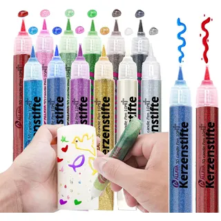 ALLAVA 12 Stück Kerzenstifte, Glitzerstifte 10ML, Kerzen Bemalen Set Wachsstifte, Candle Pen Kerzenfarbe KerzenpenIdeal zum Kerzen Dekorieren & Gestalten (Glitzernder Goldstaub)