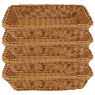 SYUTBOU 4 Stück Brotkorb Geflochten, 35 x 25 x 7cm Braun BröTchenkorb, Kunststoff Brotkorb Groß für Küche und Servieren