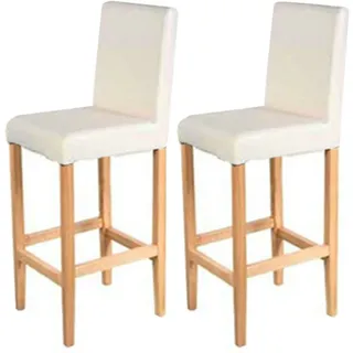 Mendler 2er-Set Barhocker Vicenza, Barstuhl Tresenhocker, Holz+LEDER creme, helle Beine