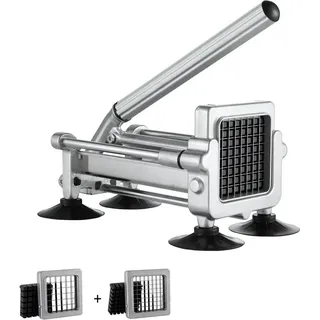 Edelstahl Pommes-Frites-Schneider - Gemüsehobel Zerkleinerer mit 2 Klingen - Kartoffel-Schneider für perfekte Pommes und Gemüse-Schnitte