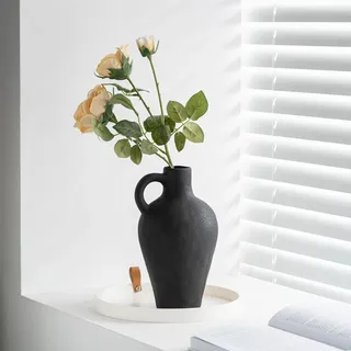 Schwarze Keramikvase, antike Keramikvase, kreative Vase, Moderne Wohnkultur, für Tafelaufsätze, Küche, Büro oder Wohnzimmer, Vintage-Töpfergeschenk.Höhe 25.6 cm.
