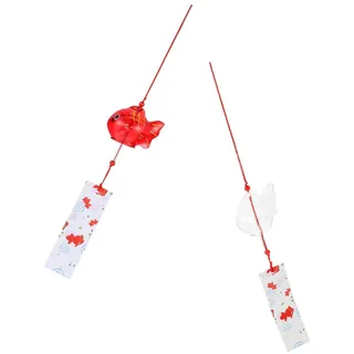 HOMSFOU 2 Stück Japanische Glas Windspiele mit Goldfisch Motiv Wetterfeste Garten Deko Leichte Hängende Windglocken für Terrasse und Balkon
