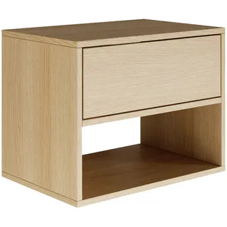 Selsey Nachttisch Hängend Schwebender Lindberg-Eiche Farbe 50B x 36T x 40H cm Nachtschrank mit Schublade in Minimalistischer - Push-to-Open - Skandinavischen Platzsparend Wandmontage Framme