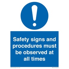 Sicherheitsschild "Safety s and procedus" muss jederzeit beobachtet werden, 150 x 200 mm, A5P