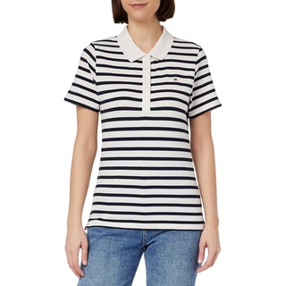 Tommy Hilfiger Damen Poloshirt Kurzarm 1985 Slim Pique Slim Fit, Weiß (Breton Stripes W White/Desert Sky), M