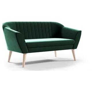 GUTTO Sofa 2 Sitzer -- KEYA -- Grün Sitzbank aus Samt, aus Velour, Holzfüße Schnelle Lieferung skandinavischer Stil - schöne Steppung - Grün