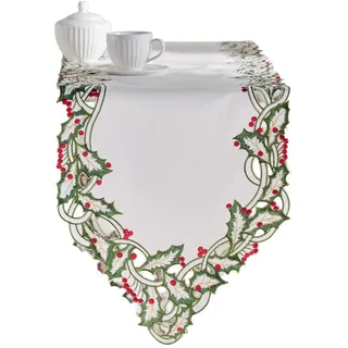 home&you Tischläufer Bestickter Merriso 35x174 cm, Weiß, Weihnachten Deko Tischdecke, Christmas , Kunststoff , 35x1x174 cm , Heimtextilien, Wohntextilien, Tischwäsche, Tischläufer