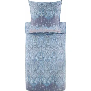 Bassetti Baumwollsatin-Bettwäsche-Garnitur ISOLABELLA Farbe AZURBLAU C1 Größe 155x220+80x80 - Blau