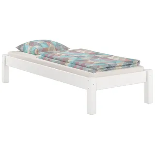 Weisses Futonbett ohne Kopfteil Kiefer massiv 90x200 Bettgestell Zubehör wählbar V-60.35-09WRollrost und Matratze inkl. - Weiß