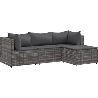 vidaXL 4-tlg. Garten-Lounge-Set mit Kissen Grau Poly Rattan - Grau