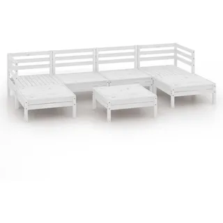 vidaXL 7-tlg. Garten-Lounge-Set Weiß Massivholz Kiefer - Weiß