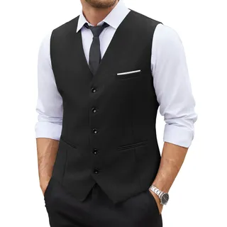 COOFANDY Herren formal fashion slim fit business-kleidung anzug weste-weste medium (brust: 43,3") schwarz