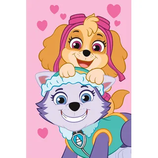 Jerry Fabrics Paw Patrol Fleece-Decke Kuscheldecke Tagesdecke mit Skye Everest Herzen Hunde Rosa 100 x 150 cm 100% Polyester, Nickelodeon