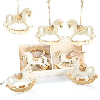 Weihnachtsanhänger Schaukelpferd, 8 Stück: Anhänger Metall, Geschenkanhänger Weihnachten, Metallanhänger Geschenke, Weihnachtsbaum & Zweige, Weihnachtliche Deko, Klein, Weihnachtsdeko, 5,5 x 6,5 cm