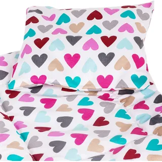 Goldkids- Kinderbettwäsche - 2 tlg. Set Bezug für Kinderwagen oder Wiege Garnitur Bettwäsche - Baby Bettwäsche 100% Baumwolle - 39x30 cm - Herzen Must