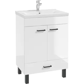Stamar | Badezimmerschrank, Stand-Waschtischkombination, Stilvolle, 50 cm, Hochglanz - Weiß