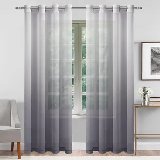 DWCN Durchsichtige Vorhänge aus Leinenimitat, Ombré-Stil, Farbverlauf, Halbvoile, Fenstervorhänge für Schlafzimmer und Wohnzimmer, Set mit 2 Paneelen, 132 x 213 cm lang