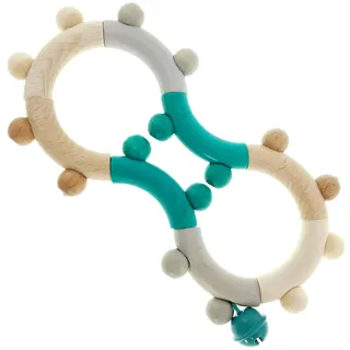 Hess Holzspielzeug 11130 - Motorik-Rassel aus Holz in Form einer Acht, Nature Serie in Türkis, mit beweglichen Teilen, ab 6 Monaten, handgefertigt, für Greifübungen