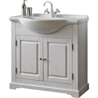 Landhaus Waschtisch Luxus Qualität Waschbecken Becken mit Unterschrank 85x35x81 - Weiß