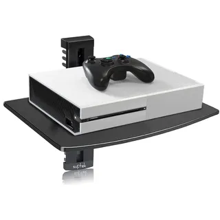 suptek Single Floating Regal Multimedia Wandregal TV Rack Wandhalterung Mit Verstärktem Gehärtetem Glas Für DVD-Player/Kabel Boxen/Spielkonsolen/TV Zubehör 1 Regal Schwarz CS201
