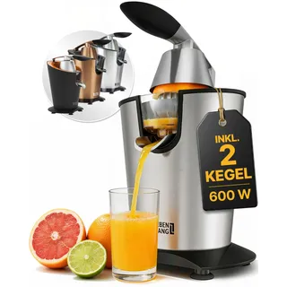 LEBENLANG Saftpresse elektrisch 600W - Inkl. Edelstahlkegel & BPA-Frei I Hohe Ergiebigkeit I Orangenpresse Zitruspresse Zitronenpresse Orangensaftpresse I Orange Juicer Press Zitronen