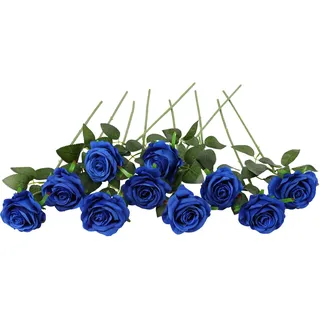 JUSTOYOU 10 Pack Seide Künstliche Rose Blumen Brautstrauss Blumen für Büro Party Desktop Blumenarrangement Home Küche Dekoration (Blau)