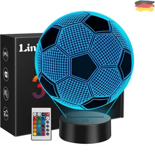Linkax Fussball Geschenke Jungen Mädchen, Weihnachtsgeschenke Nikolaus Geschenk Junge 5 6 7 8 9 10 jahre, Adventskalender Fußball 3D Nachtlicht Kinder Zimmer Deko Optische Täuschung Lampe 16 Farben
