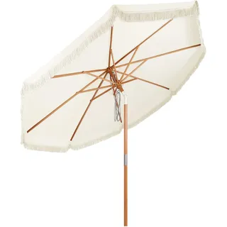 Sekey® Sonnenschirm mit Quasten 300 cm Holz-Sonnenschirm Marktschirm Gartenschirm Terrassenschirm Rund UV50+
