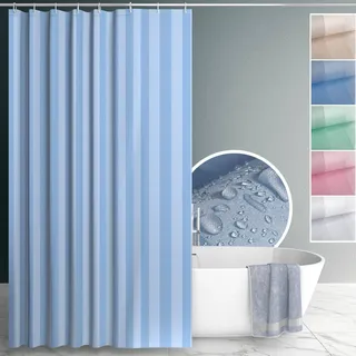ANRO Duschvorhang Badewanne Vorhang Duschvorhänge Waschbar mit Duschvorhangringe Haken Textile Vorhänge aus Stoff 100% Polyester wasserdicht Hellblau 120x200cm