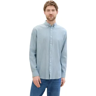 Langarmhemd TOM TAILOR, Herren, Gr. S, N-Gr, blau (moes blau weiß structure), Obermaterial: 100% Baumwolle, regular fit taillenbedeckt, ohne Ausschnitt, Hemden Langarmhemd, mit Struktur