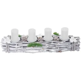 MCW Adventskranz Länglich Holz 60x16x9cm mit Kerzen Weiß