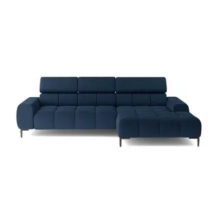 DOMO-HOME Ecksofa PLAZA Mini mit Elektrischer Sitzverstellung 270x177cm | Moderner Stil |Hoher Komfort | Verstellbare Kopfstützen | Bezug Solar in Beige | Farbe dunkelblau | Links - Dunkelblau
