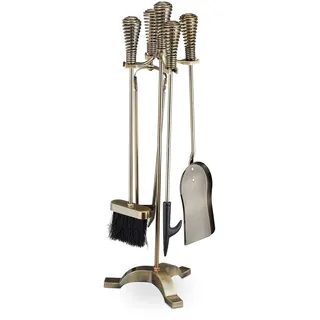 Relaxdays Kaminbesteck 5-teilig Stahl 0,08 m x 0,55 m Gold