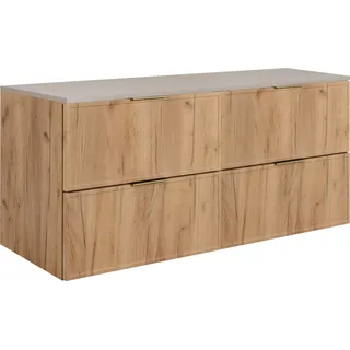 Badezimmerschrank, Craft-Eiche / Kaschmir, Goldene Griffe, 120 (2 x 60) x 46 x 57 cm - Braun