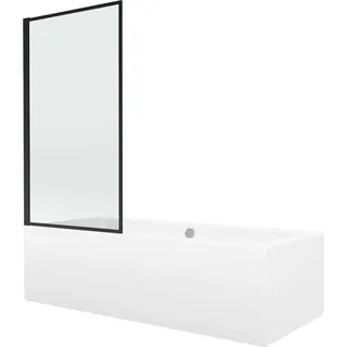 Mexen Cube rechteckige Badewanne 180 x 80 cm mit Verkleidung und 1-flügeliger 70 cm Duschwand, schwarzes Muster fix - 550518080?