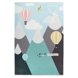 Kinderteppich KAYOOM "Joanna 615", multi, B:115cm H:6mm L:170cm, Baumwolle, Teppiche, Kinderteppich, Kurzflor, Modernes Muster, Deko, Wolle, Heißluftballon