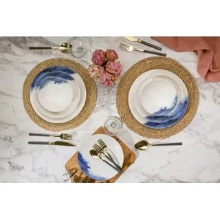 Elegant 24-Piece Dinner Set, 100% Porcelain | Includes Service Plates, Bowls & Dessert Plates | Dishwasher & Microwave Safe | Perfect for Any Occasion