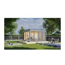 WOLFF FINNHAUS Gartenhaus »Finn Cube Typ 1«, Holz, BxT: 429 x 328 cm (Außenmaße inkl. Dachüberstand) - grau