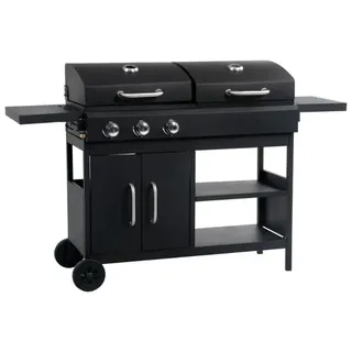 Barbecue Grill - Gas- und Holzkohlegrill Kombi - 3 Brenner - Garten Terrasse - Armeegrün