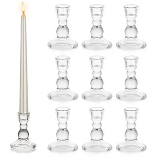 Kerzenhalter Stabkerze Glas Kerzenständer Stabkerzen, Glasseam 10 Stück Stabkerzenhalter Weihnachten Transparent Klein Modern Candle Holder für Advent Hochzeit Tischdeko Kommunion