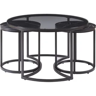 [en.casa] Couchtisch 2er Set Kokkola Rauchglas/Marmoroptik, schwarz