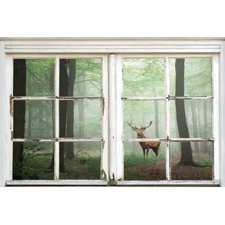 queence Leinwandbild »Wald«, Natur-Bäume-Tiere-Hirsch-Hirschbilder-Landschaft-Wald-Waldbilder, (1 St.), Premium-Leinwandstoff, beige