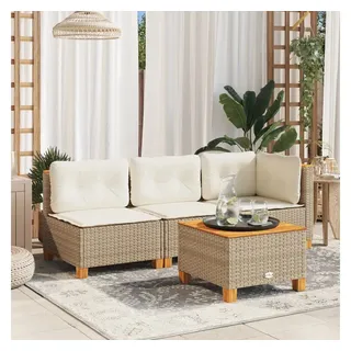 vidaXL Gartensofa mit Kissen 3-Sitzer Beige Poly Rattan