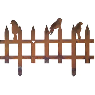 Deko-Zaun mit Edelrost Vögeln - für Balkonkästen - Detailverliebt mit Lasercut Herz - 34cm Länge - Deko Zaun Metall Klein - Terrassendeko Vögel Rost