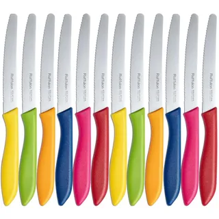 Brotmesser Set 12 teilig,Ruffulon Brötchenmesser Set mit Wellenschliff,Küchenmesser aus Edelstahl,23 cm,Scharfe Brot Messer Set,Ergonomischem Griff,Bunte Messerset,Spülmaschinenfest