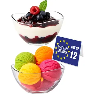NORDIC SCHILLER Glas Dessertschalen Set 12, 215ml BLEI FREI Dessertgläser Stabelbare Glasschalen, Dessertbecher, Puddingschalen, Dessert Schalen Glas, Obst Servierschalen, Soßenschalen, Dessert Bowls